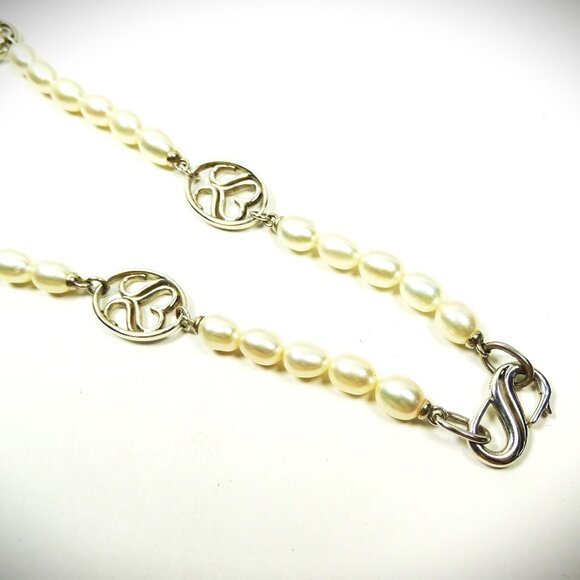 SLANE & SLANE Sterling Silver Slane Signature Stations & White Pearls Necklace - Picture 5 of 13